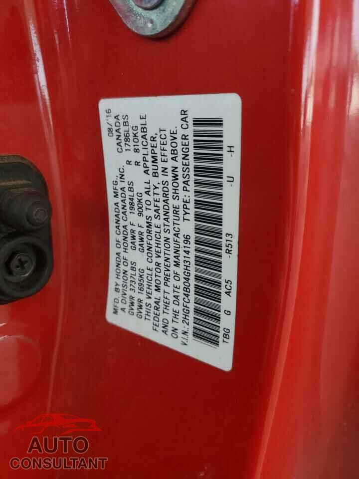 HONDA CIVIC 2016 - 2HGFC4B04GH314196