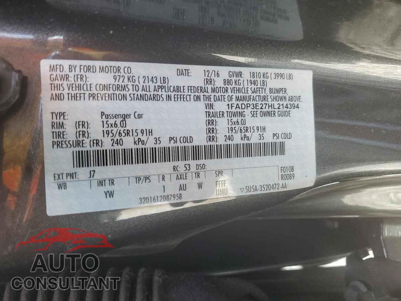 FORD FOCUS 2017 - 1FADP3E27HL214394