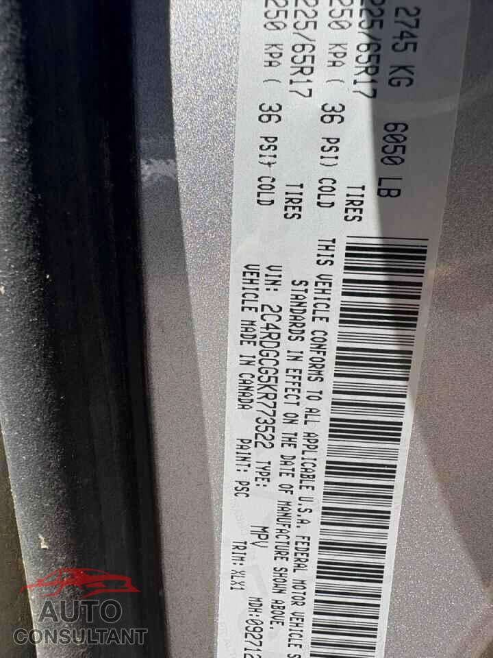 DODGE CARAVAN 2019 - 2C4RDGCG5KR773522
