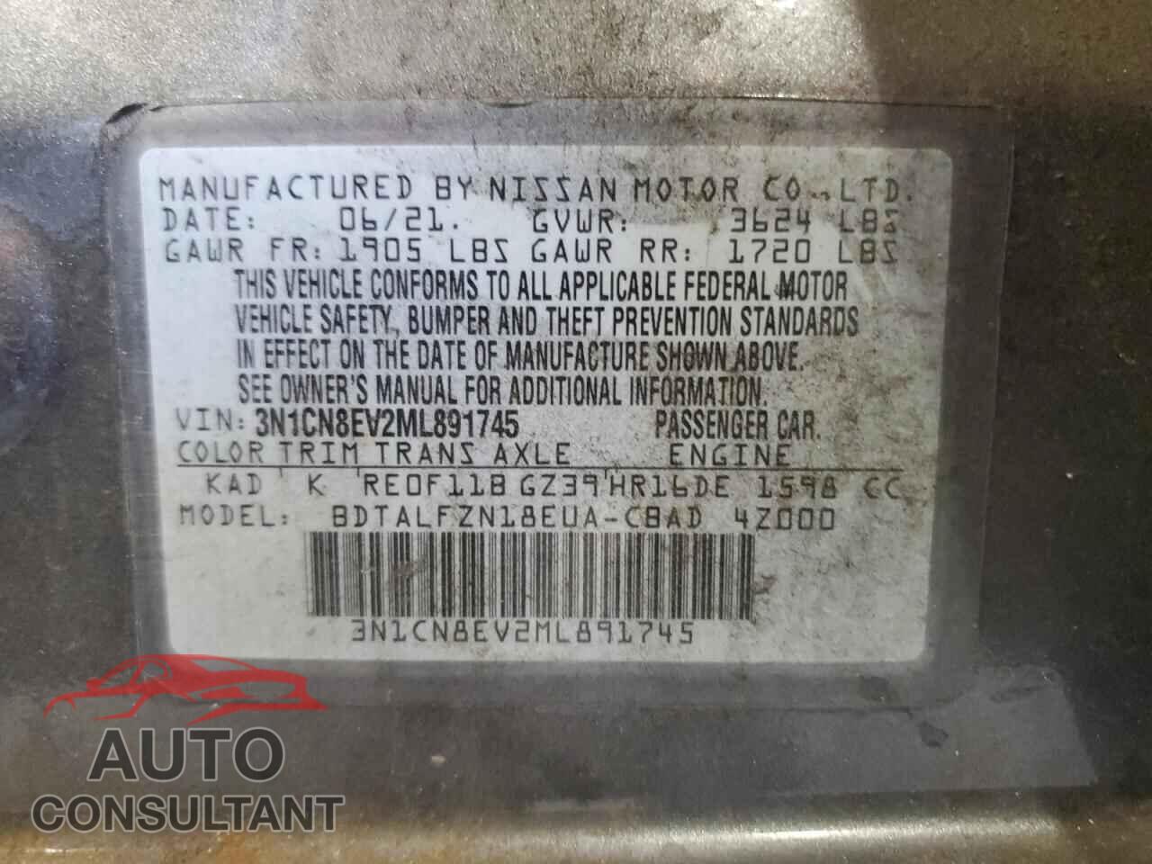 NISSAN VERSA 2021 - 3N1CN8EV2ML891745