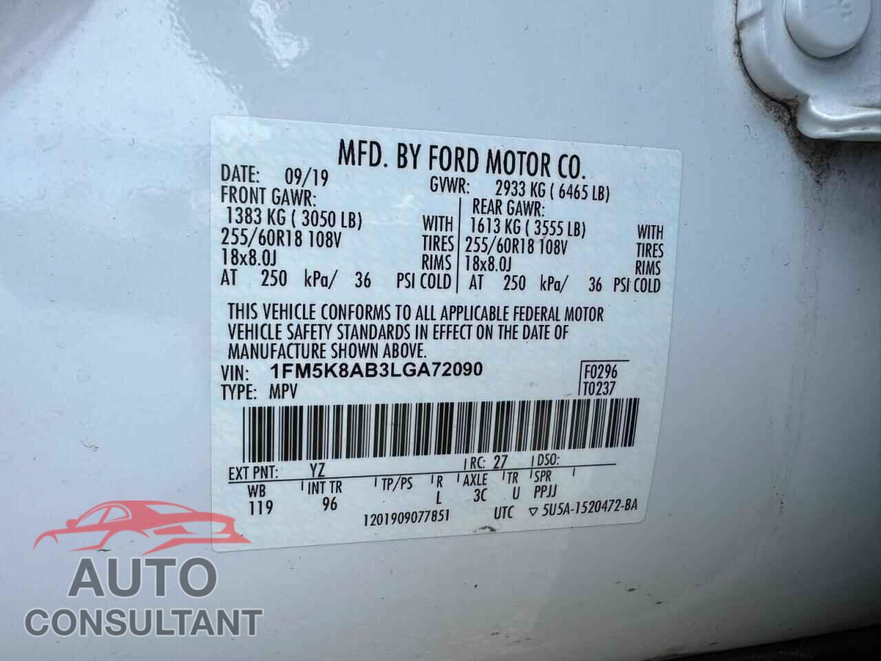 FORD EXPLORER 2020 - 1FM5K8AB3LGA72090