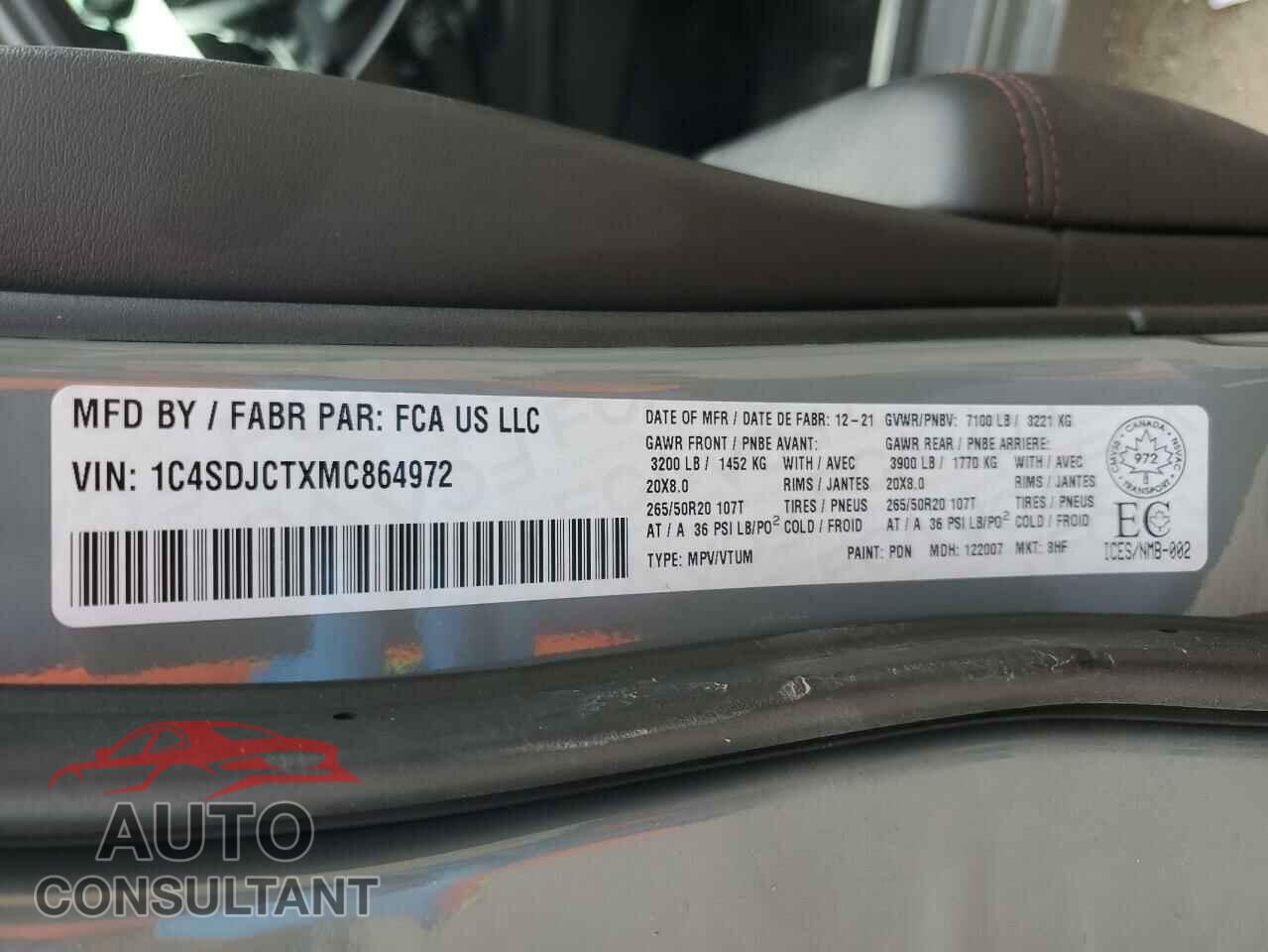 DODGE DURANGO 2021 - 1C4SDJCTXMC864972
