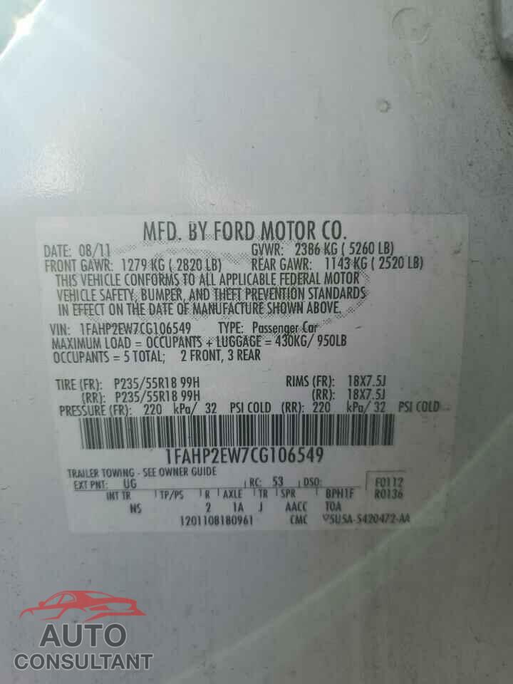 FORD TAURUS 2012 - 1FAHP2EW7CG106549