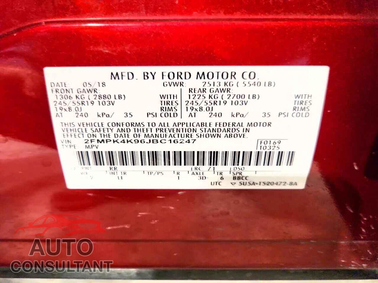 FORD EDGE 2018 - 2FMPK4K96JBC16247