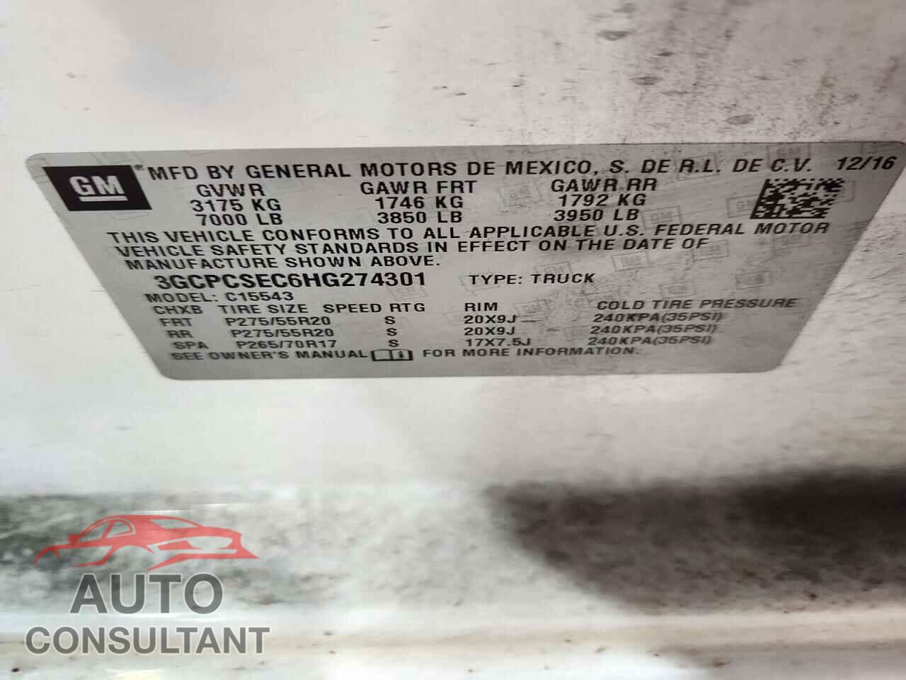 CHEVROLET SILVERADO 2017 - 3GCPCSEC6HG274301