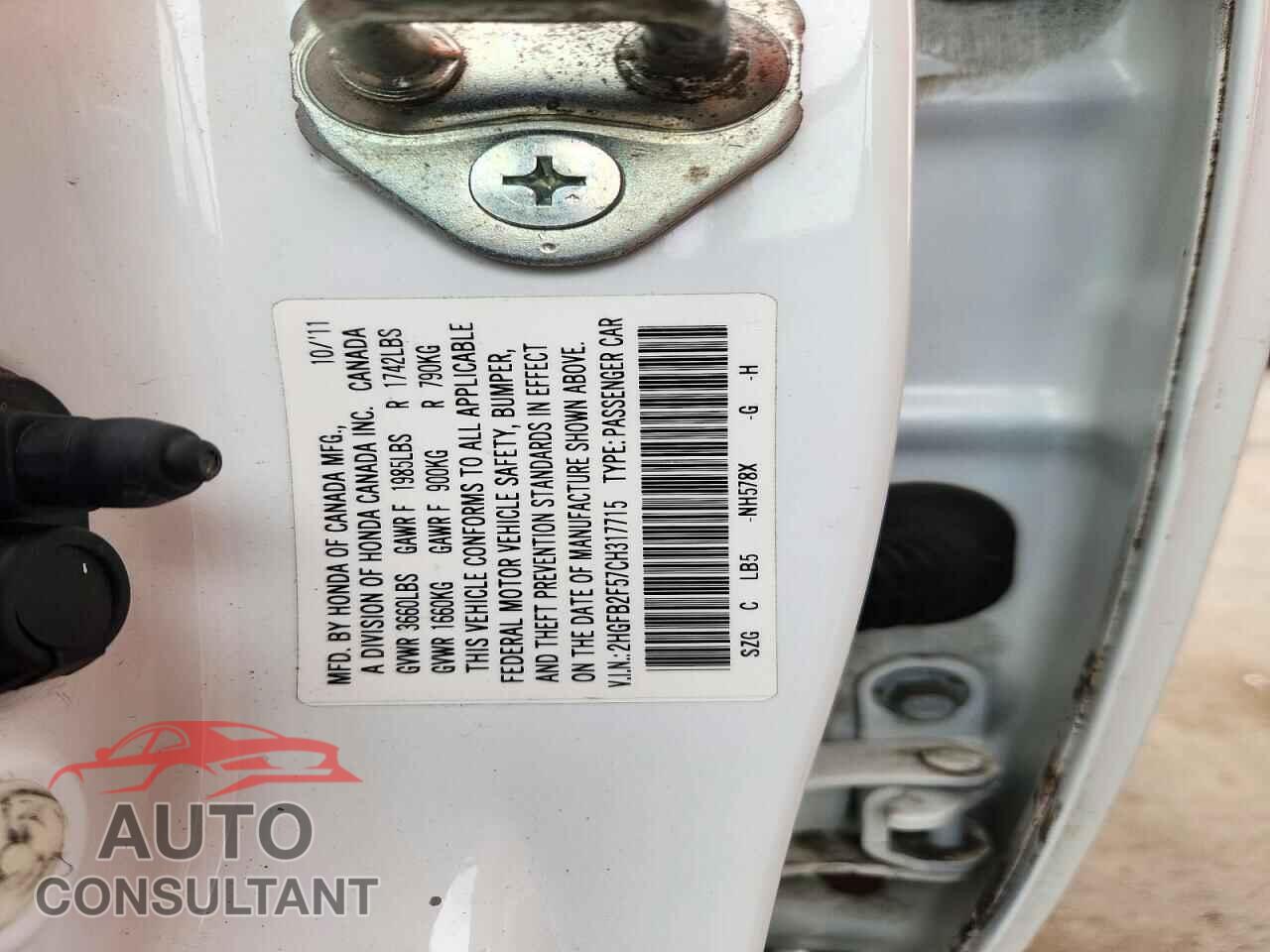 HONDA CIVIC 2012 - 2HGFB2F57CH317715