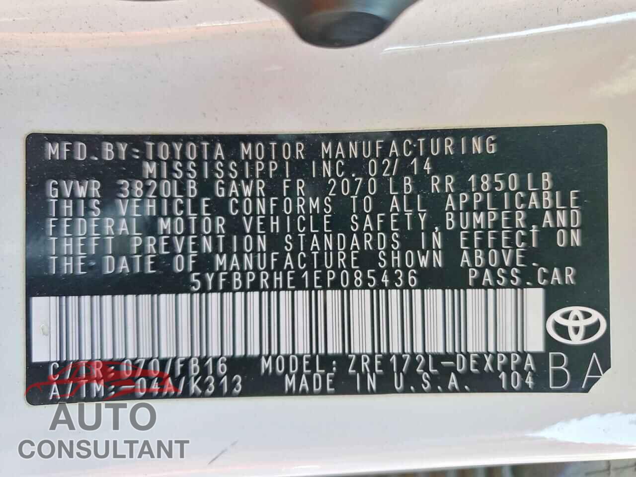 TOYOTA COROLLA 2014 - 5YFBPRHE1EP085436