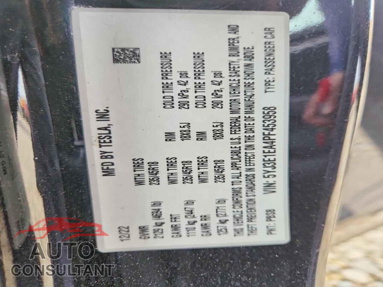 TESLA MODEL 3 2023 - 5YJ3E1EA4PF453958