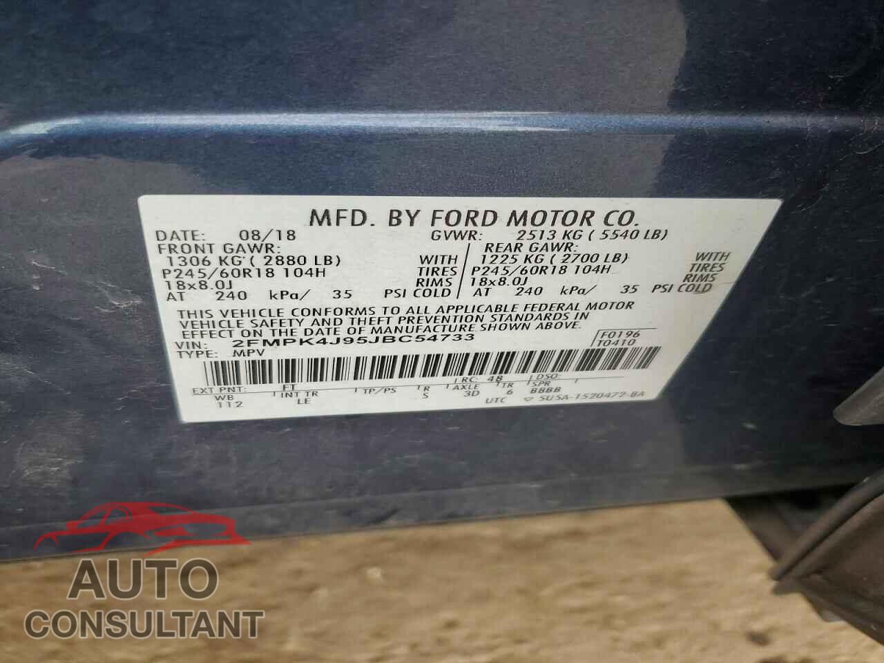 FORD EDGE 2018 - 2FMPK4J95JBC54733