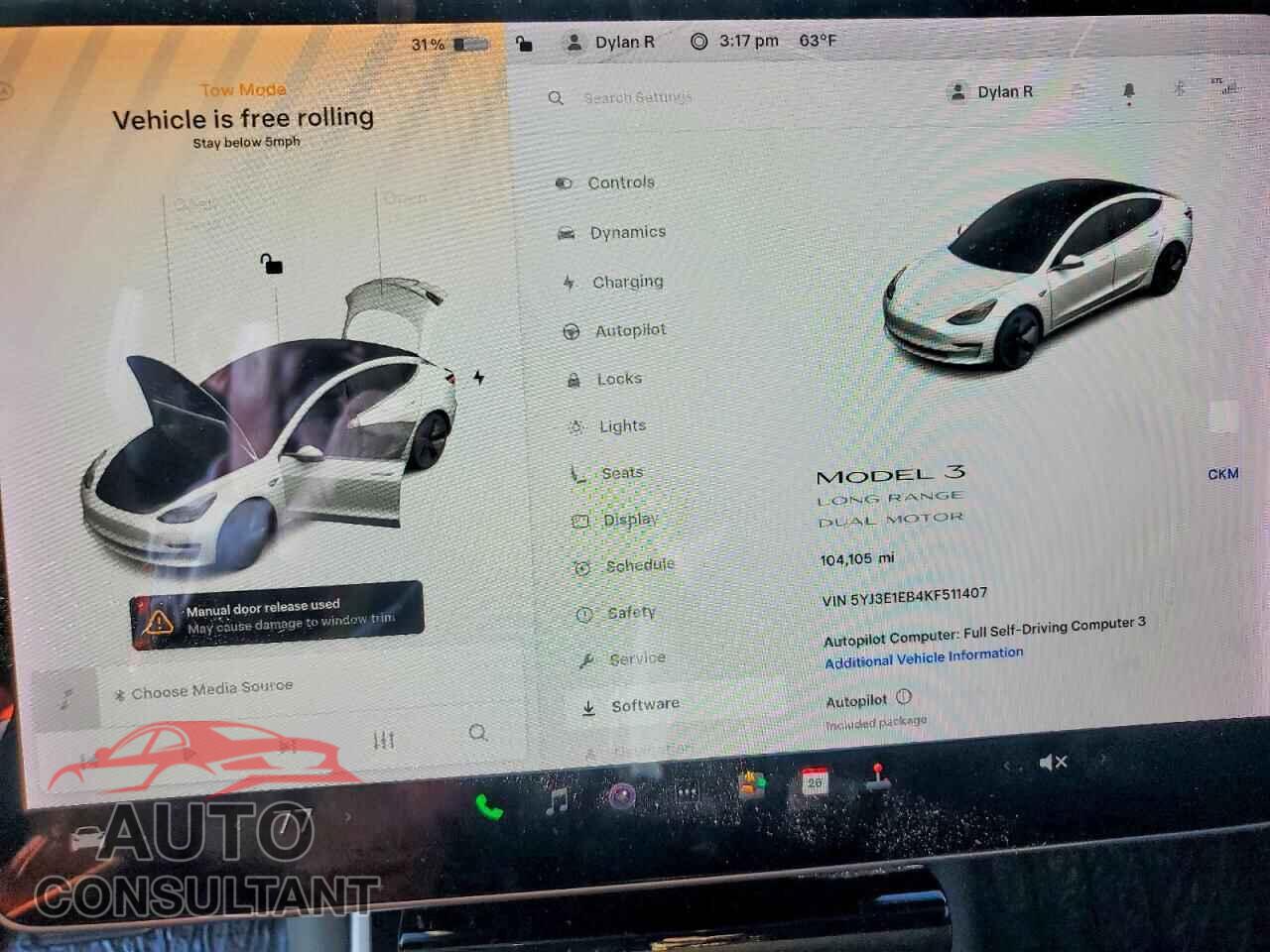 TESLA MODEL 3 2019 - 5YJ3E1EB4KF511407