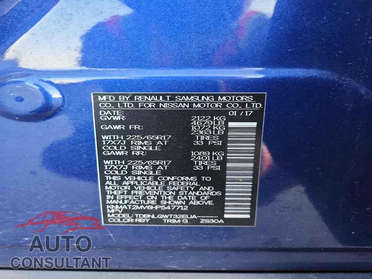 NISSAN ROGUE 2017 - KNMAT2MV6HP547712