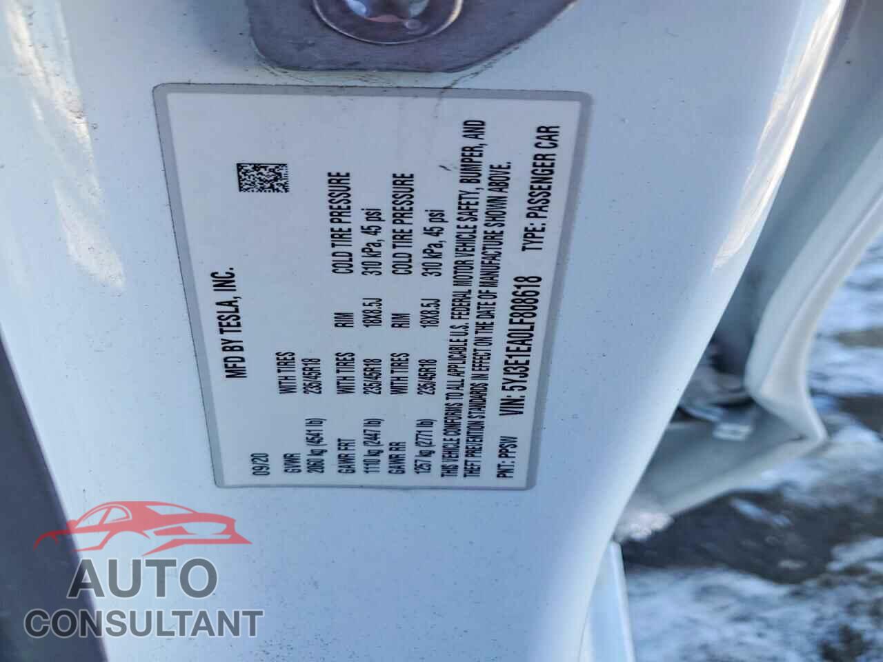 TESLA MODEL 3 2020 - 5YJ3E1EA0LF808618