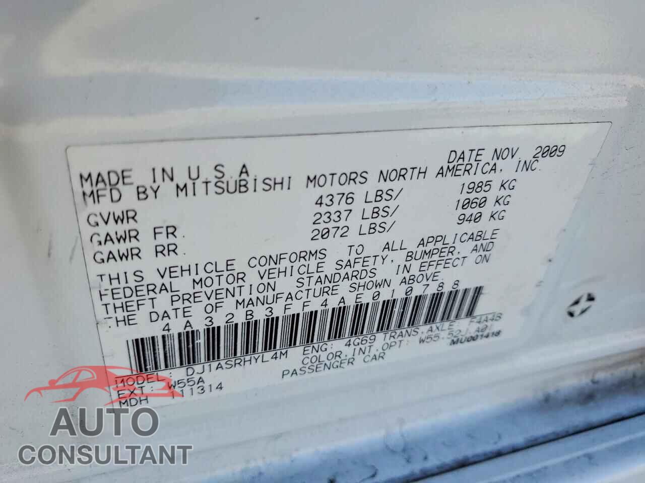 MITSUBISHI GALANT 2010 - 4A32B3FF4AE010788