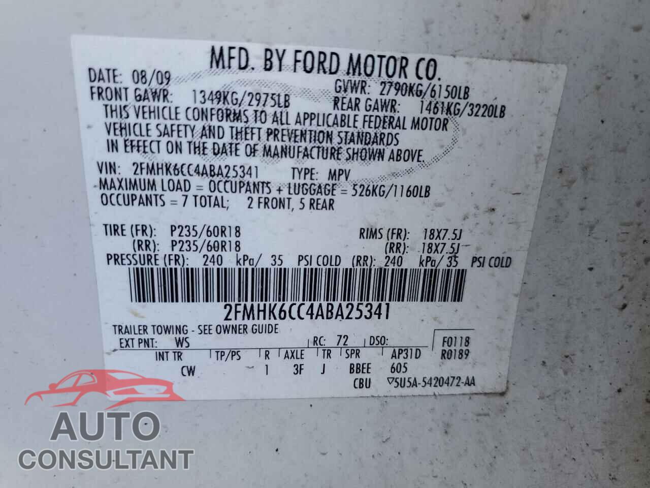 FORD FLEX 2010 - 2FMHK6CC4ABA25341