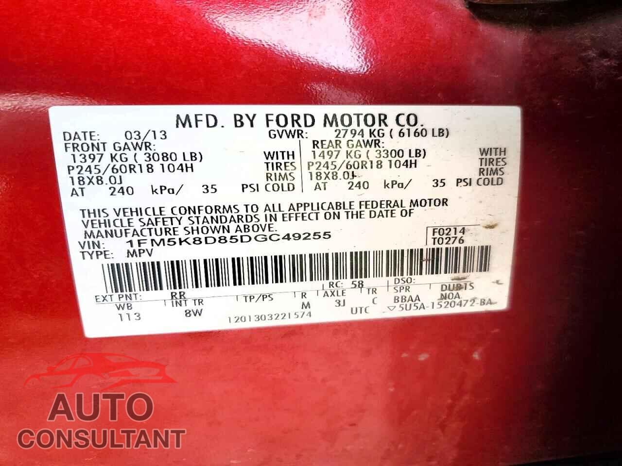 FORD EXPLORER 2013 - 1FM5K8D85DGC49255
