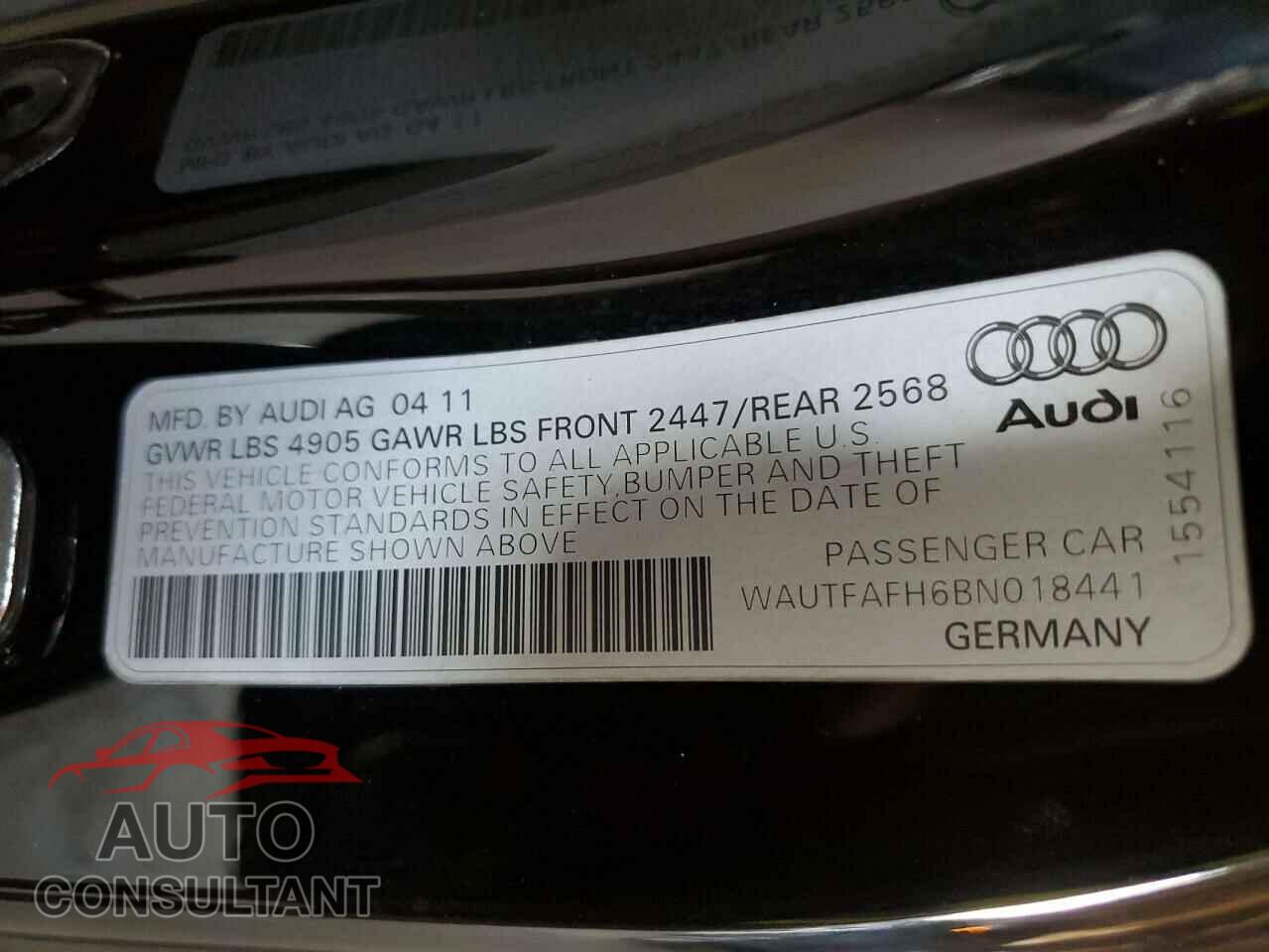 AUDI A5 2011 - WAUTFAFH6BN018441