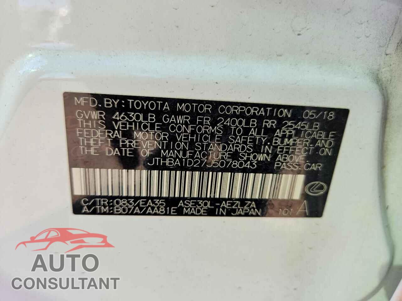 LEXUS IS 2018 - JTHBA1D27J5078043