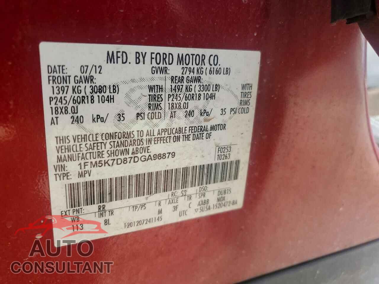 FORD EXPLORER 2013 - 1FM5K7D87DGA98879