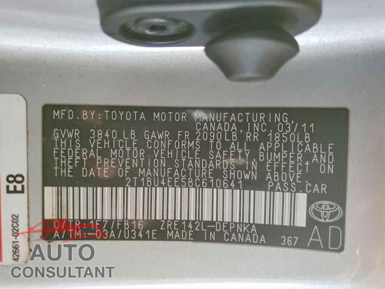 TOYOTA COROLLA 2011 - 2T1BU4EE5BC610641