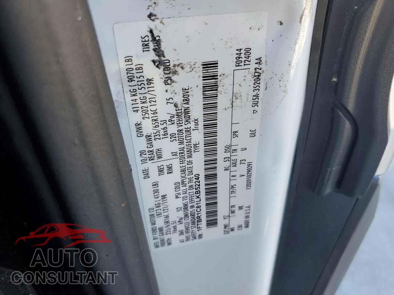 FORD TRANSIT 2020 - 1FTBR1C81LKB52240