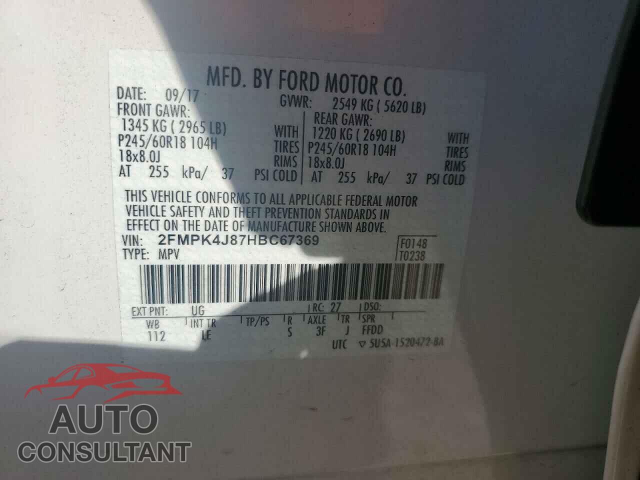 FORD EDGE 2017 - 2FMPK4J87HBC67369