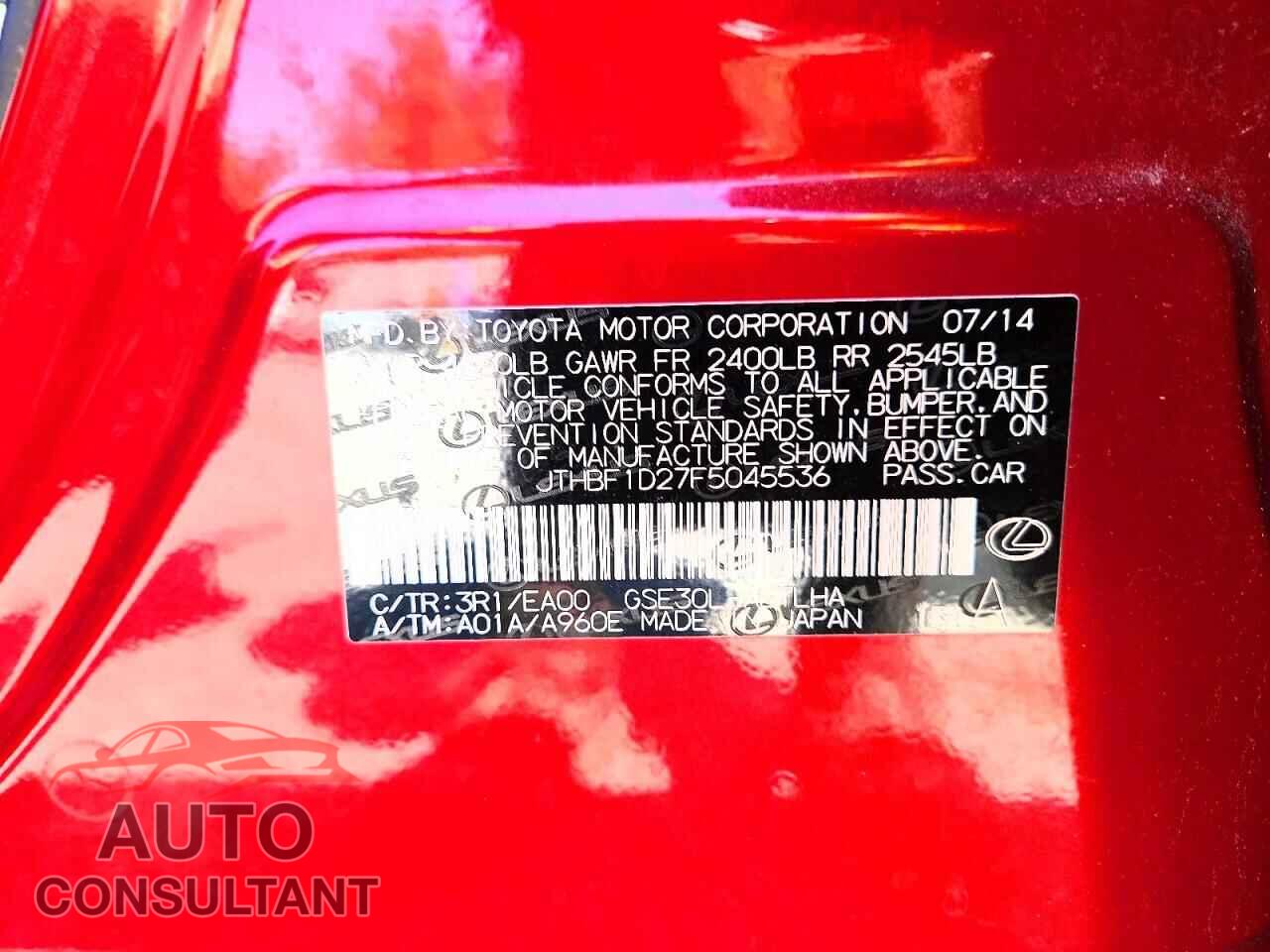 LEXUS IS 2015 - JTHBF1D27F5045536