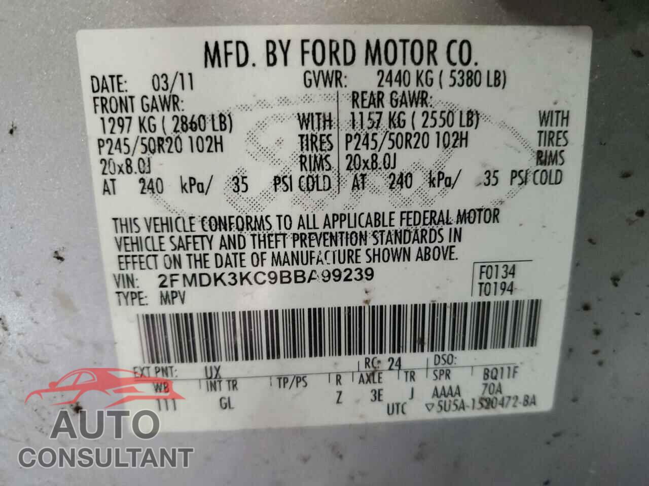 FORD EDGE 2011 - 2FMDK3KC9BBA99239