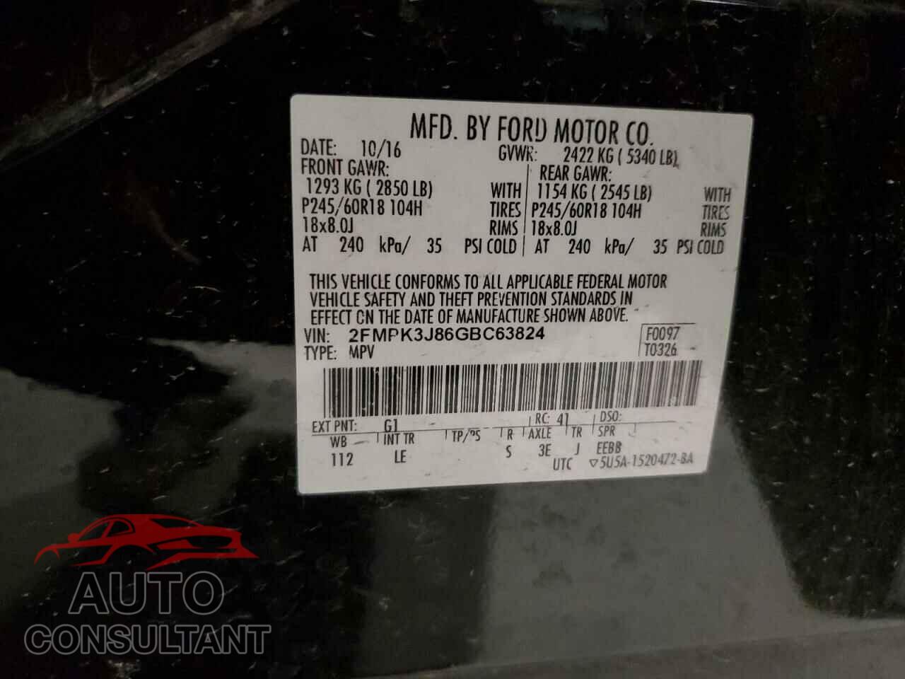 FORD EDGE 2016 - 2FMPK3J86GBC63824
