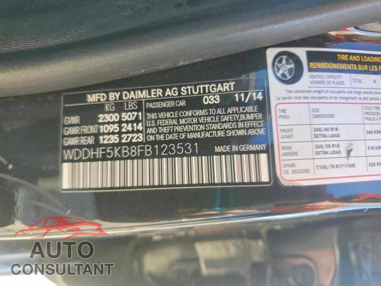 MERCEDES-BENZ E 2015 - WDDHF5KB8FB123531