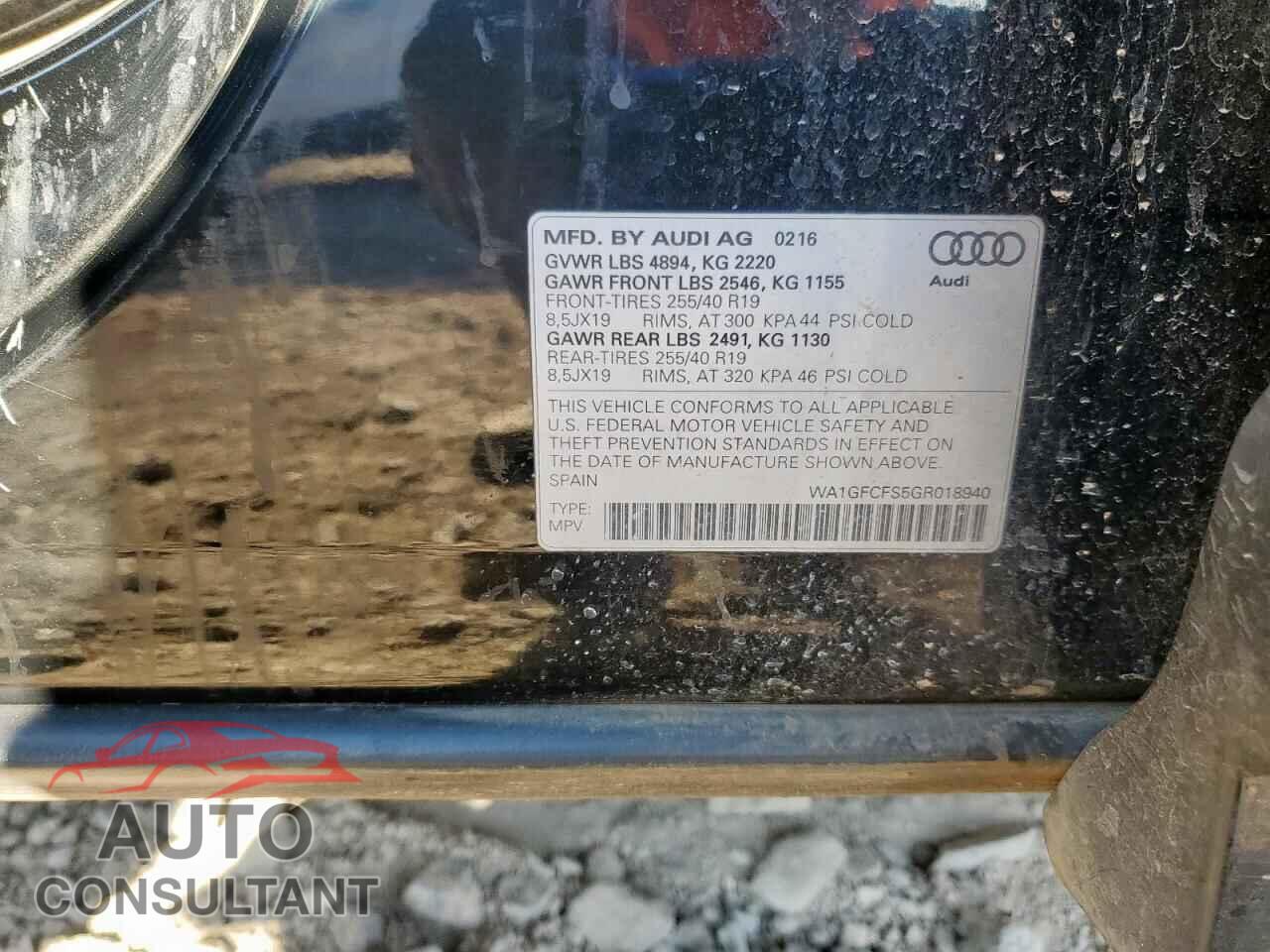 AUDI Q3 2016 - WA1GFCFS5GR018940
