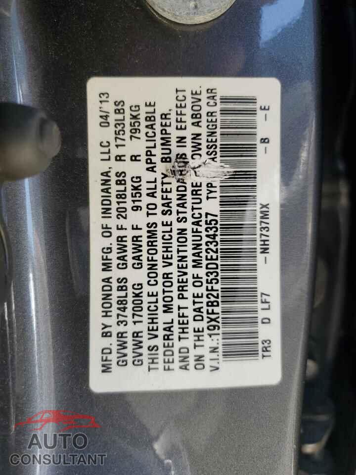 HONDA CIVIC 2013 - 19XFB2F53DE234357