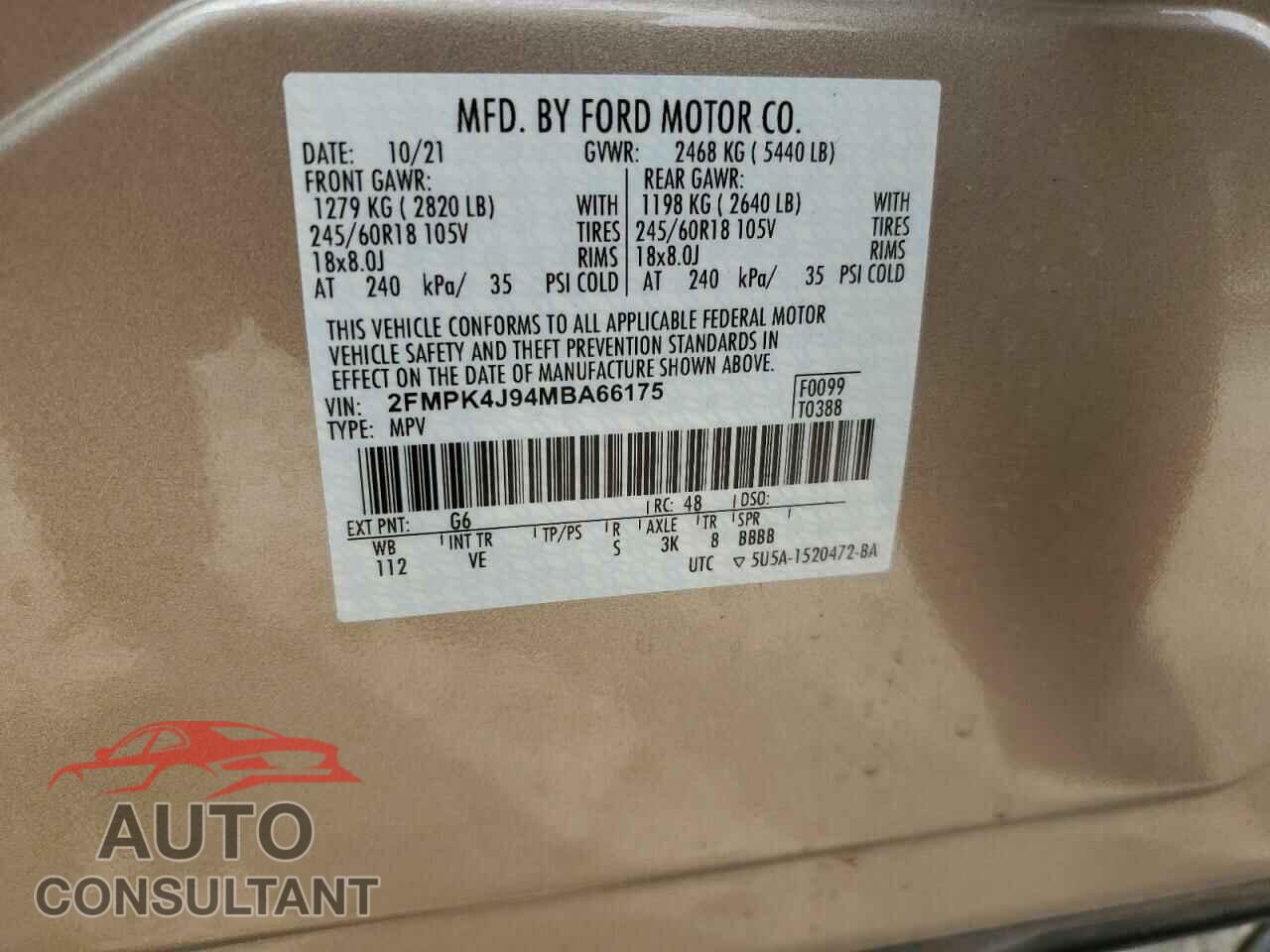 FORD EDGE 2021 - 2FMPK4J94MBA66175