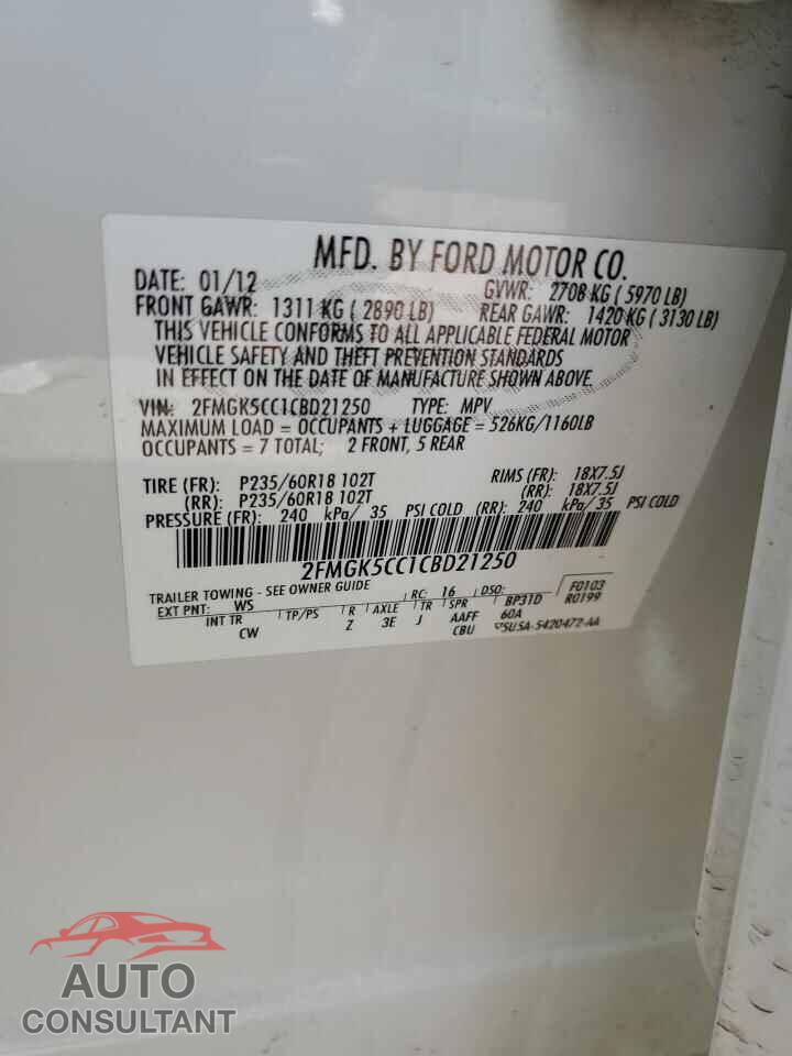FORD FLEX 2012 - 2FMGK5CC1CBD21250