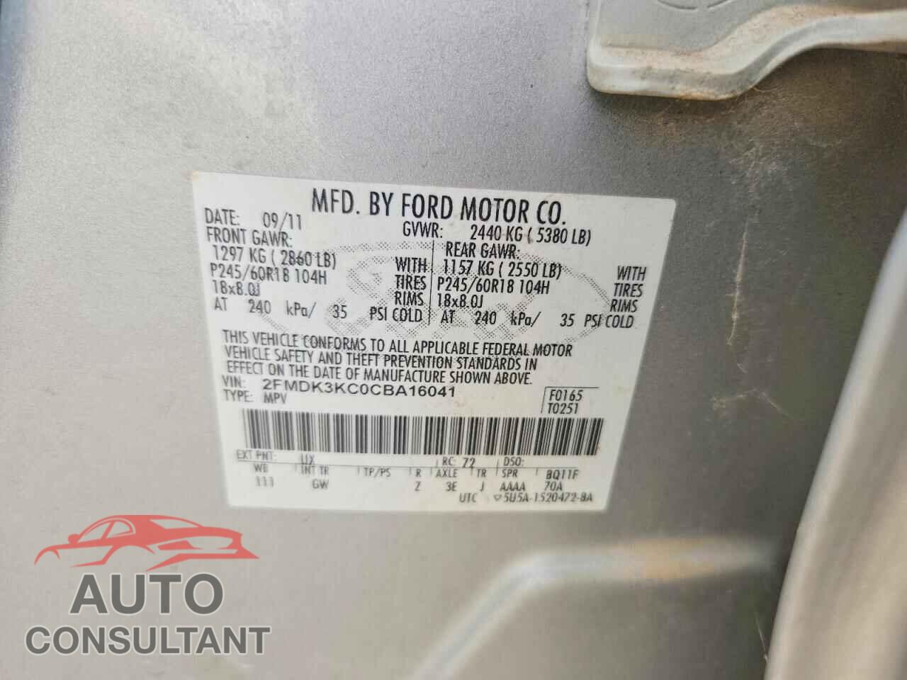 FORD EDGE 2012 - 2FMDK3KC0CBA16041