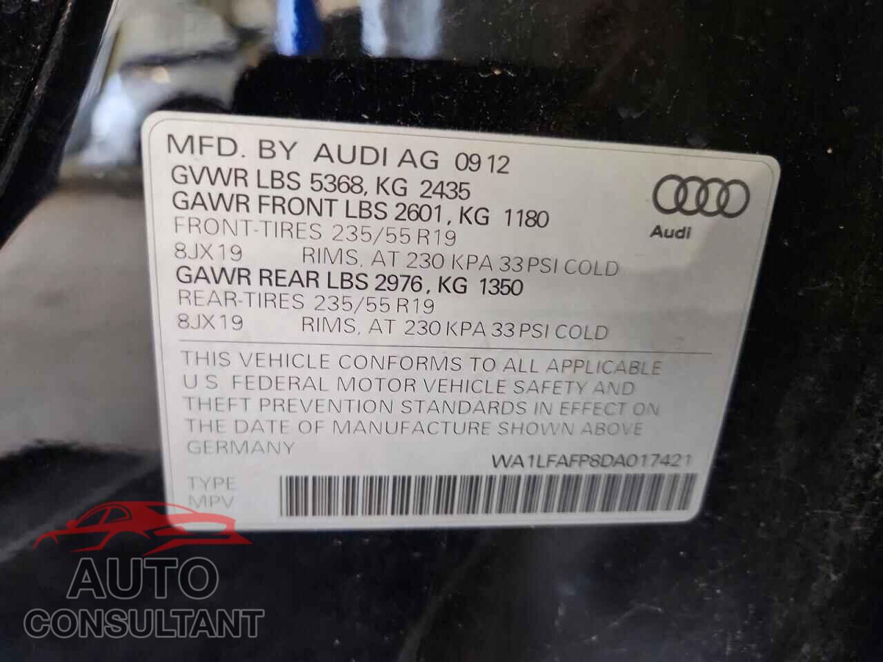 AUDI Q5 2013 - WA1LFAFP8DA017421