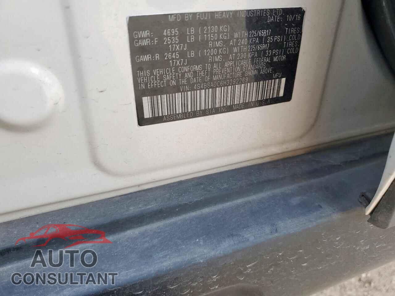 SUBARU OUTBACK 2017 - 4S4BSADC6H3292269