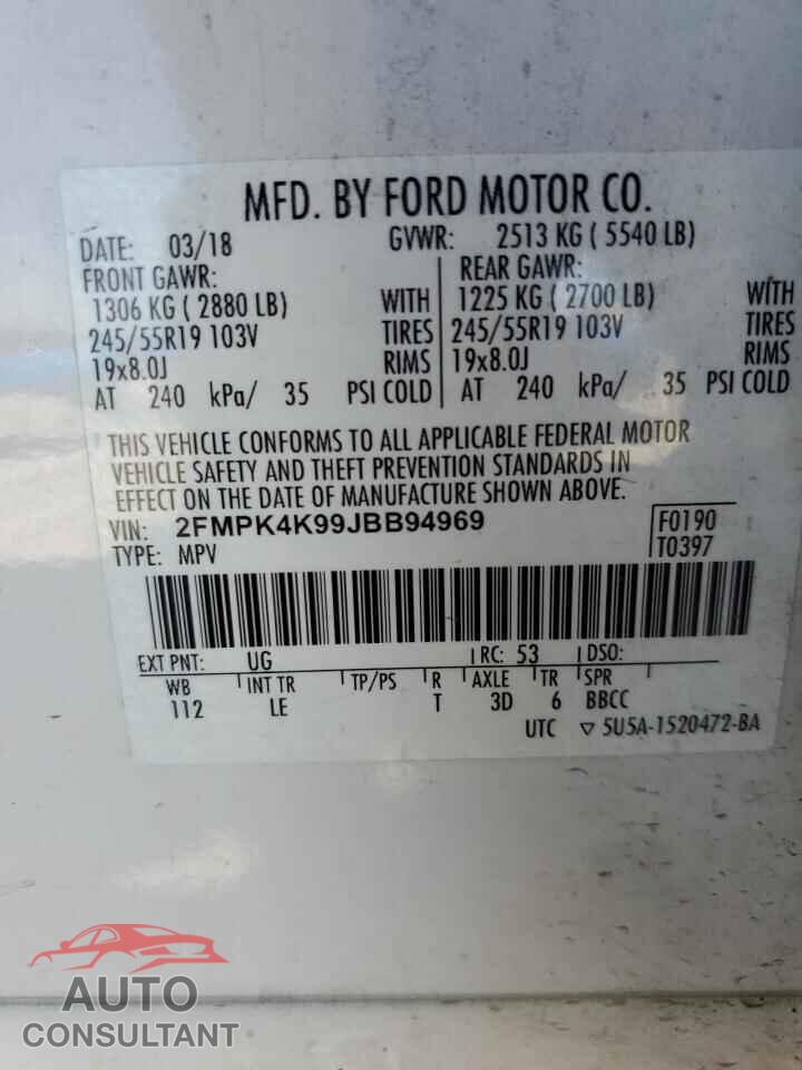 FORD EDGE 2018 - 2FMPK4K99JBB94969