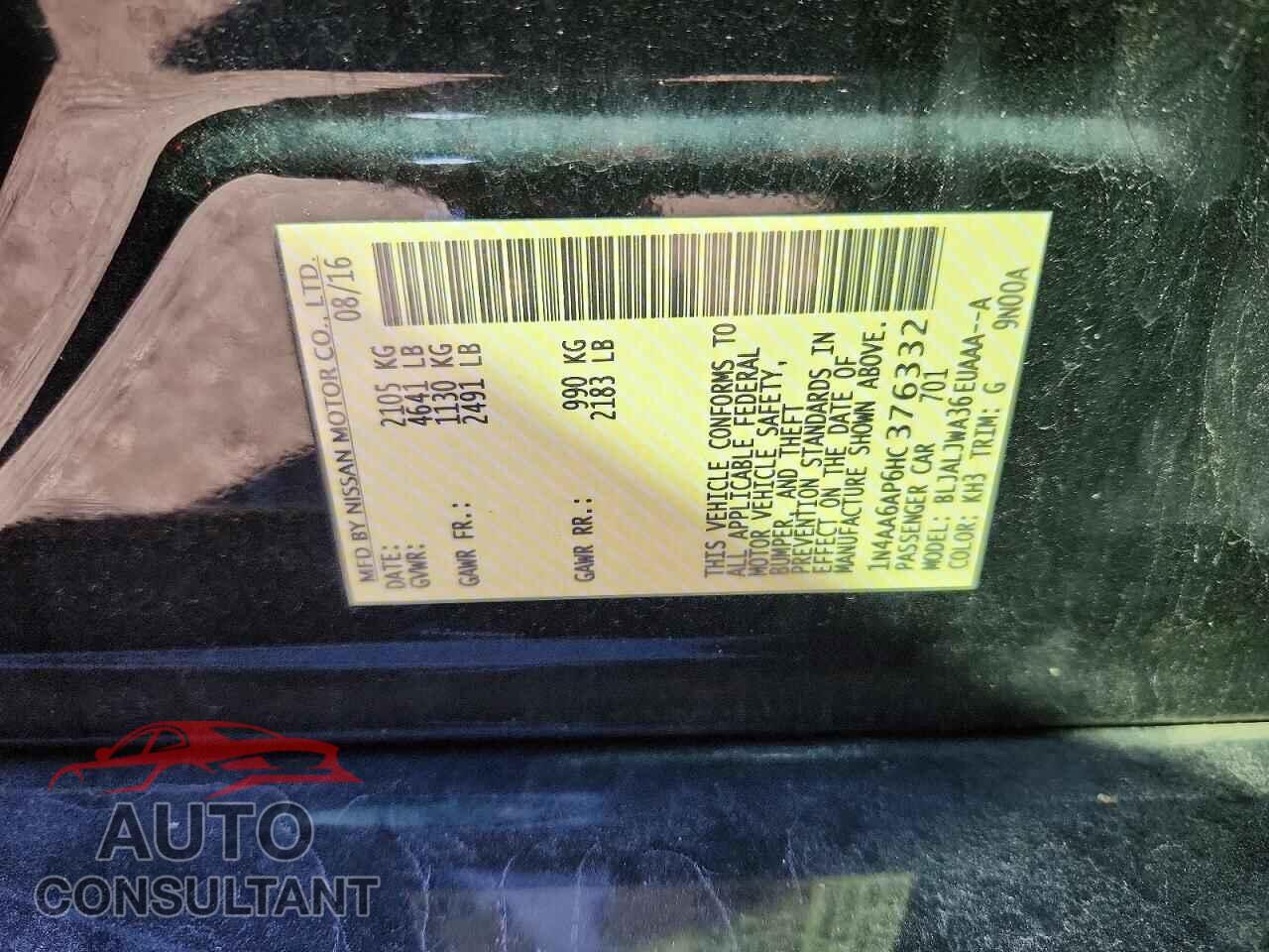NISSAN MAXIMA 2017 - 1N4AA6AP6HC376332