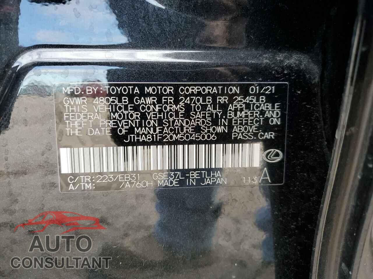 LEXUS IS 2021 - JTHA81F20M5045006