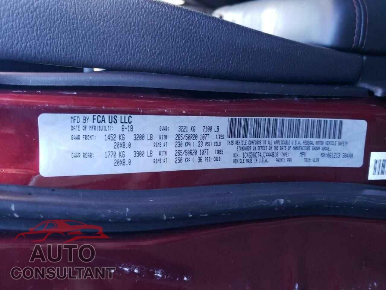 DODGE DURANGO 2018 - 1C4SDHCT4JC444810