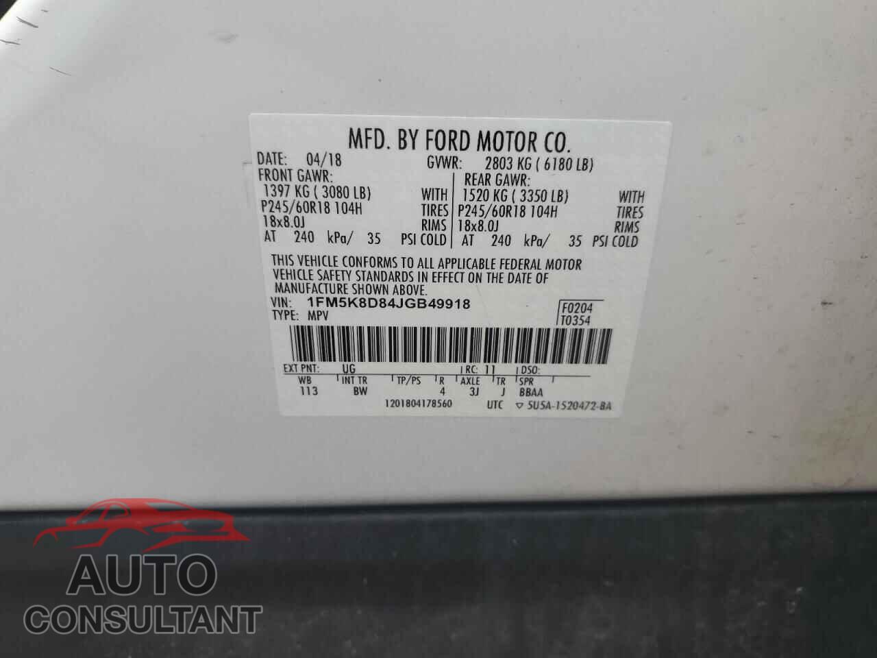 FORD EXPLORER 2018 - 1FM5K8D84JGB49918