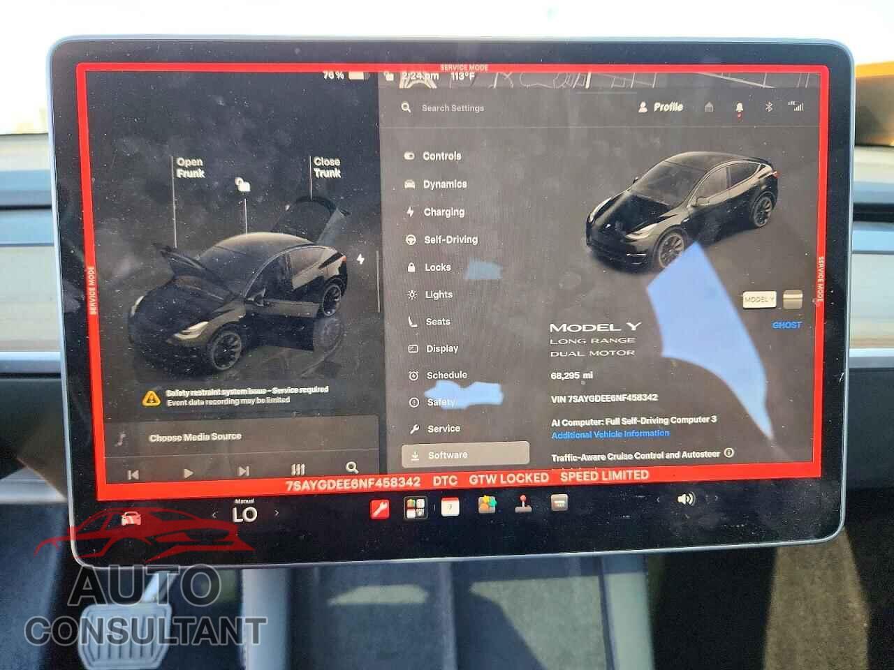 TESLA MODEL Y 2022 - 7SAYGDEE6NF458342