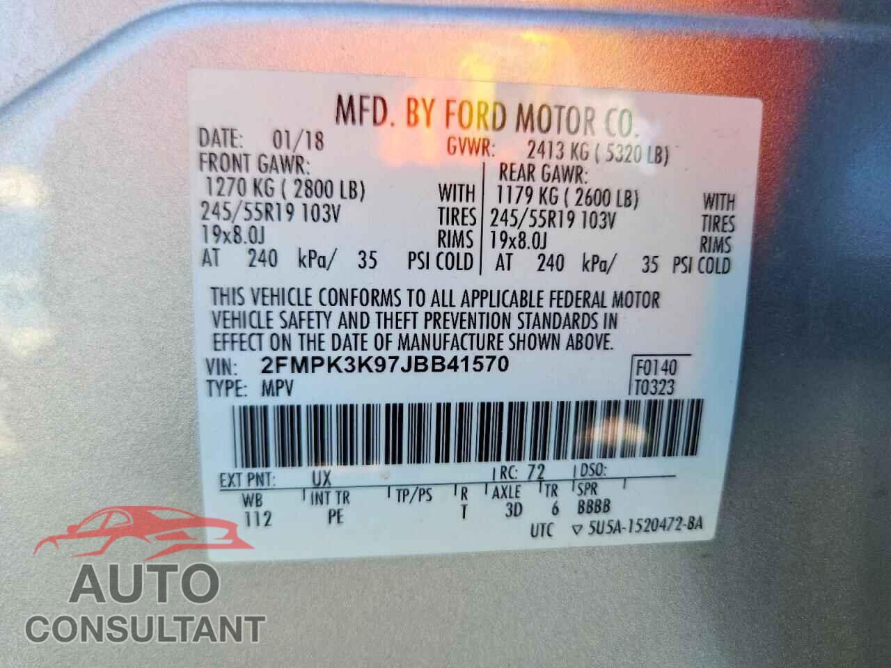 FORD EDGE 2018 - 2FMPK3K97JBB41570