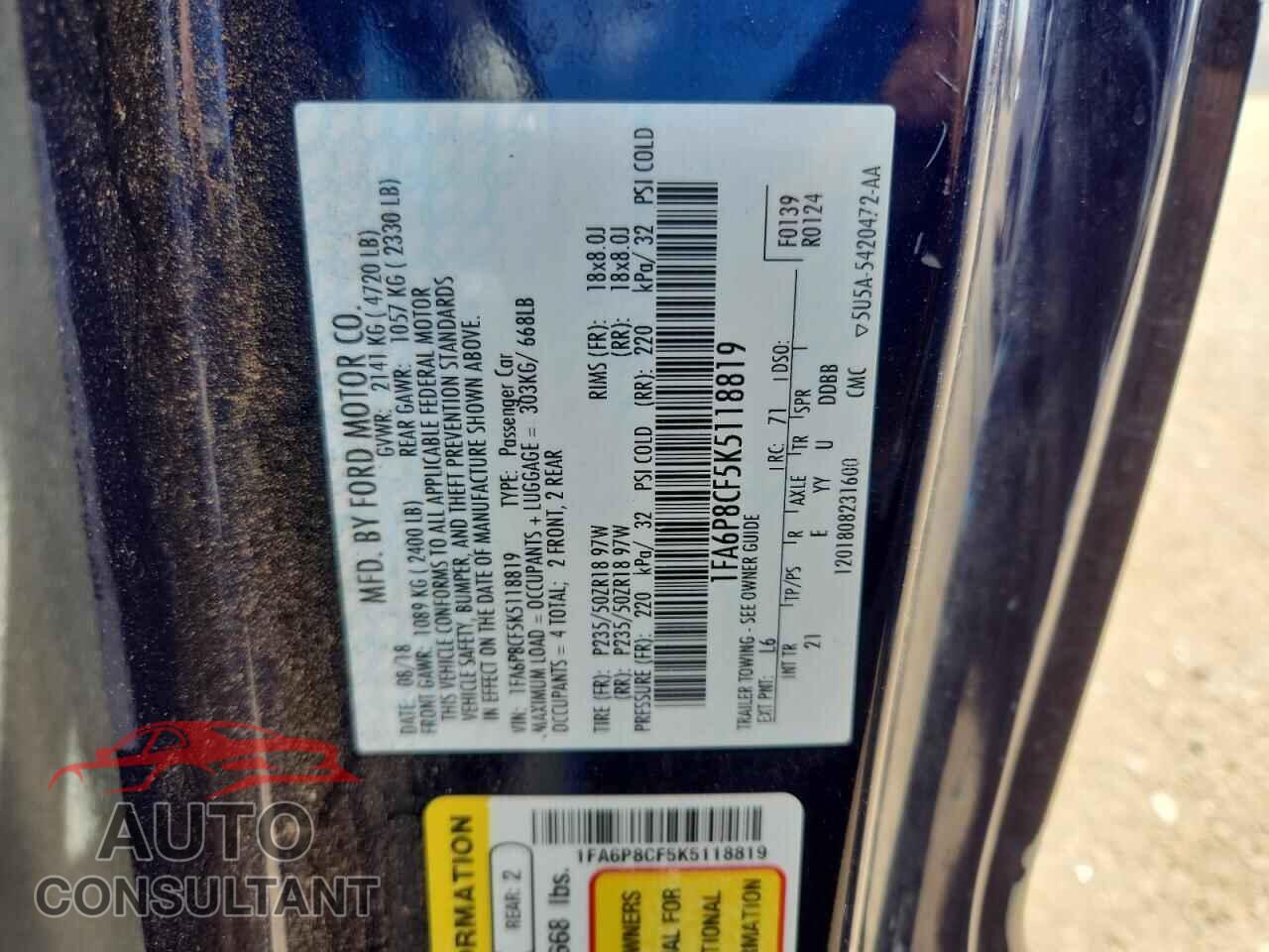FORD MUSTANG 2019 - 1FA6P8CF5K5118819