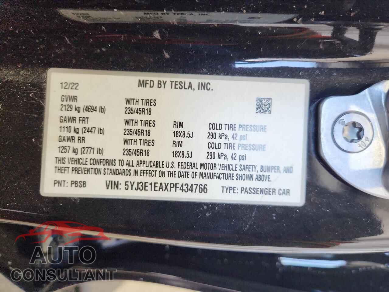 TESLA MODEL 3 2023 - 5YJ3E1EAXPF434766