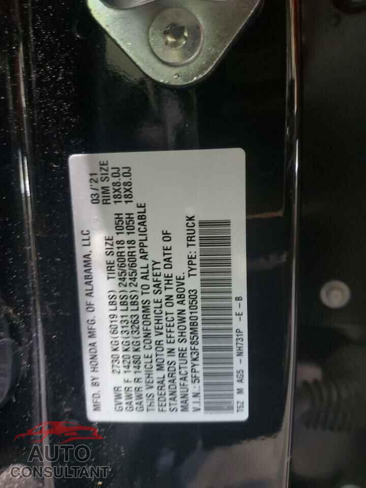 HONDA RIDGELINE 2021 - 5FPYK3F85MB010503
