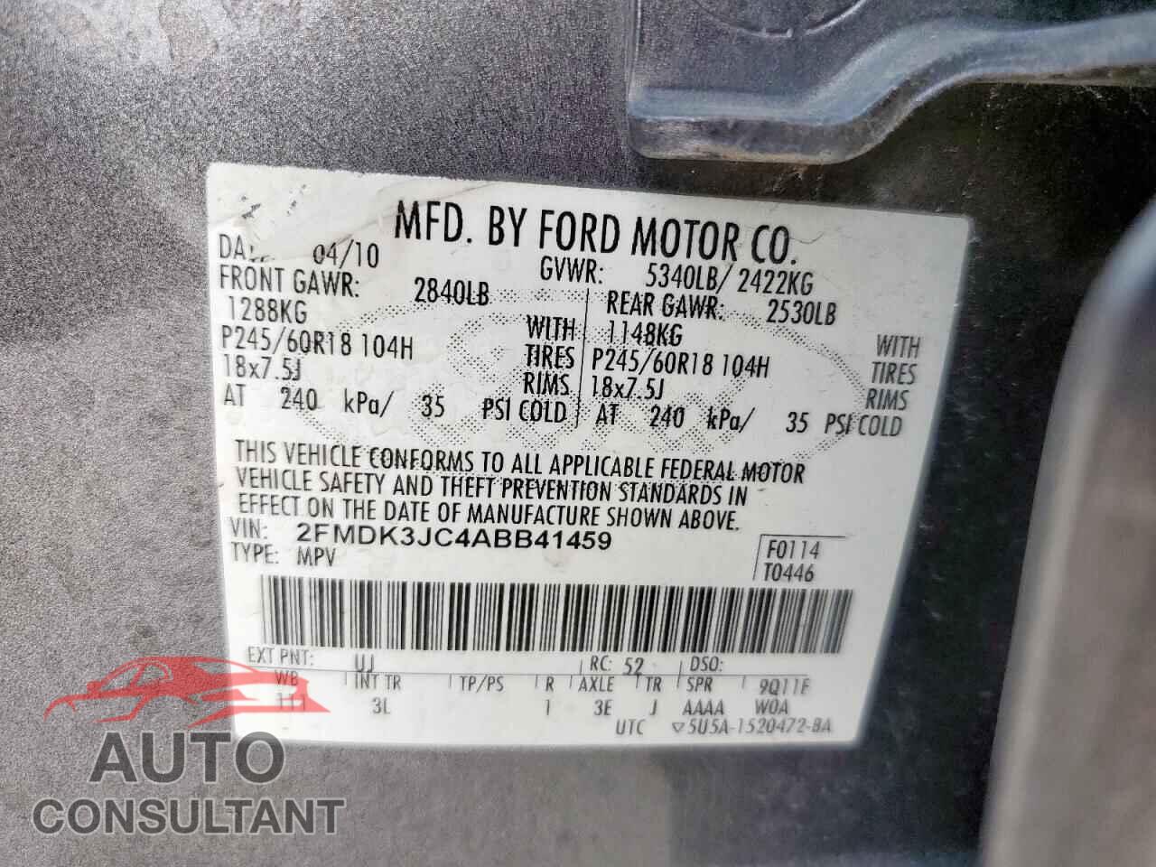 FORD EDGE 2010 - 2FMDK3JC4ABB41459