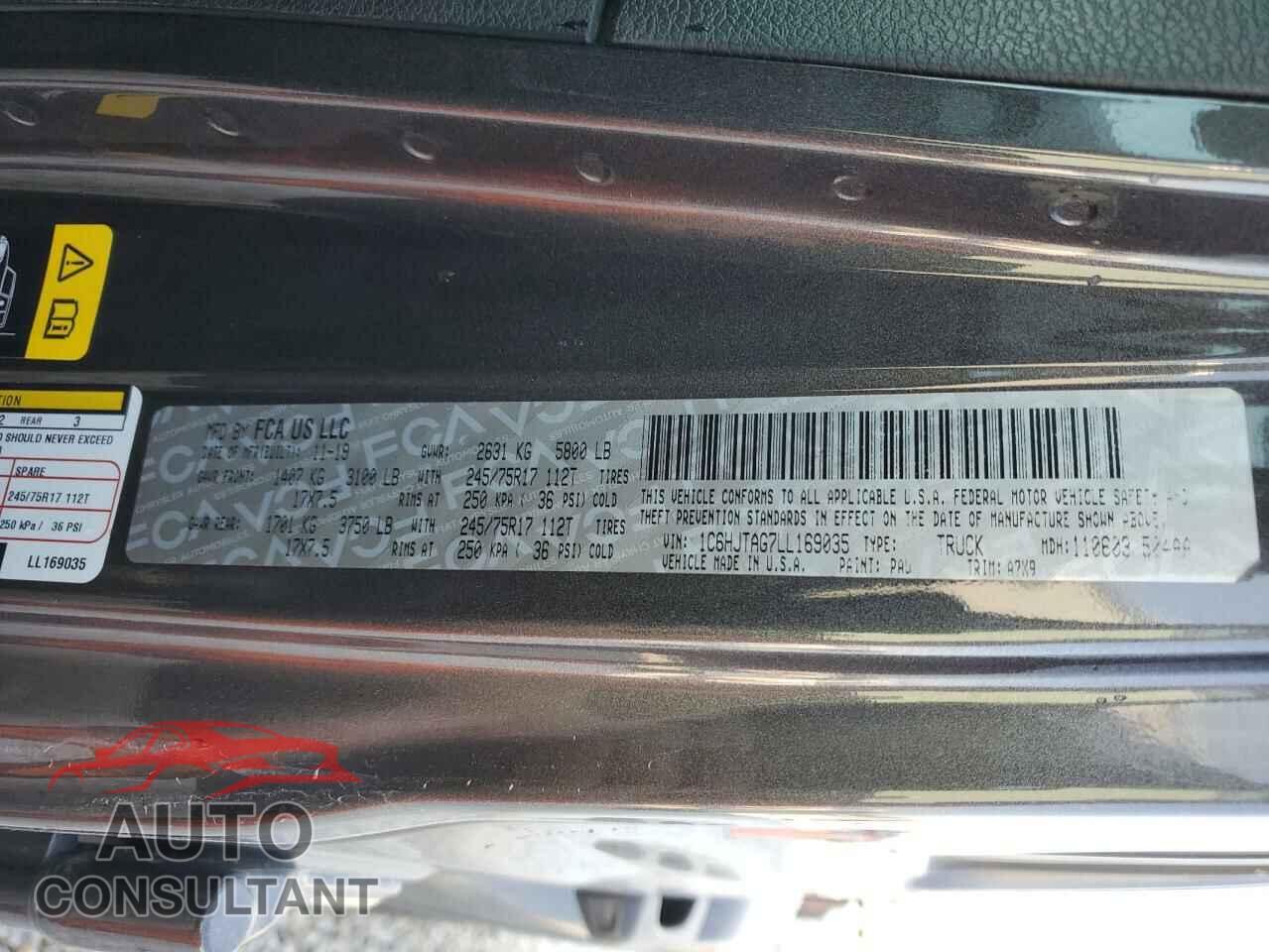 JEEP GLADIATOR 2020 - 1C6HJTAG7LL169035