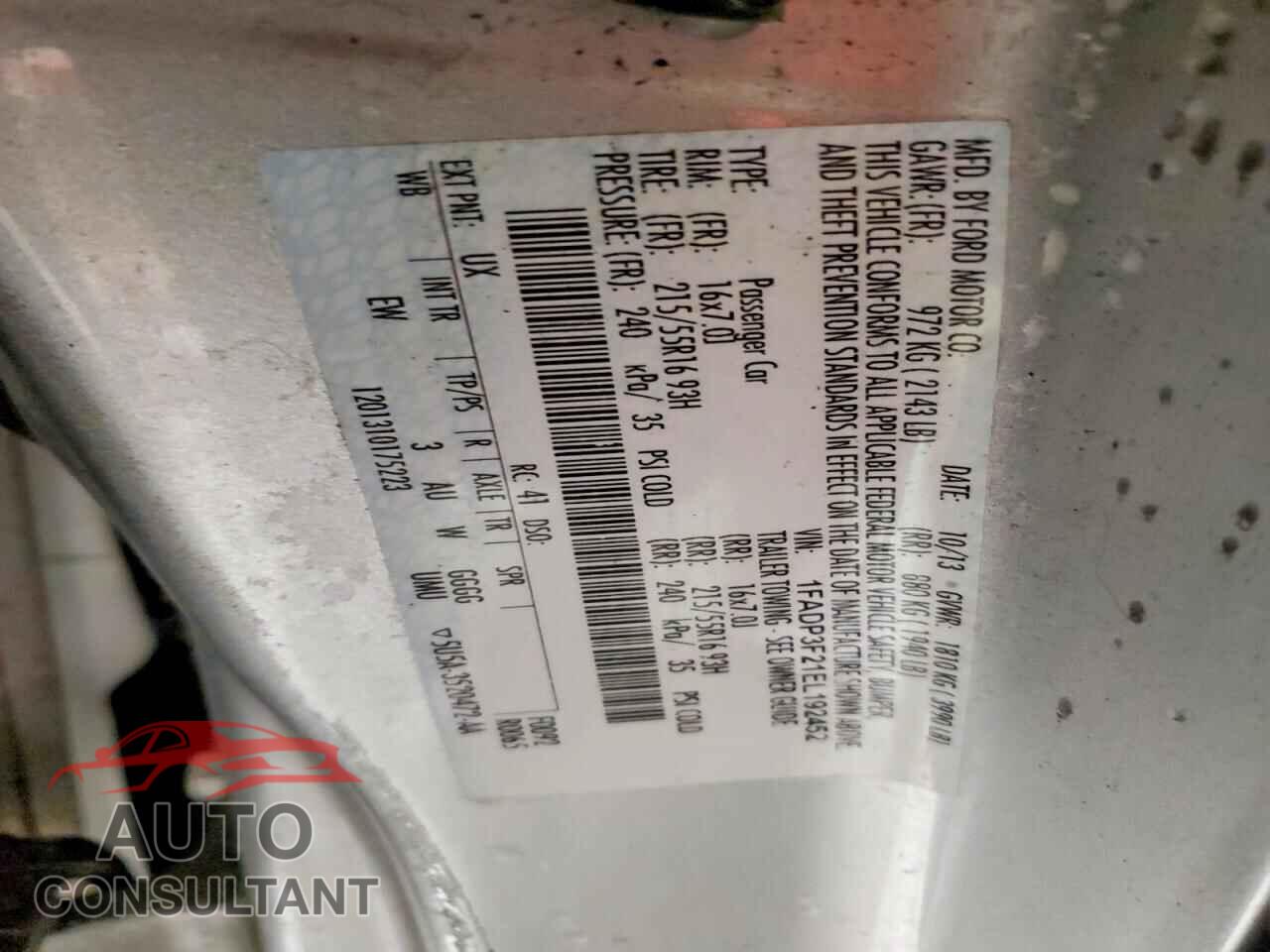 FORD FOCUS 2014 - 1FADP3F21EL192452