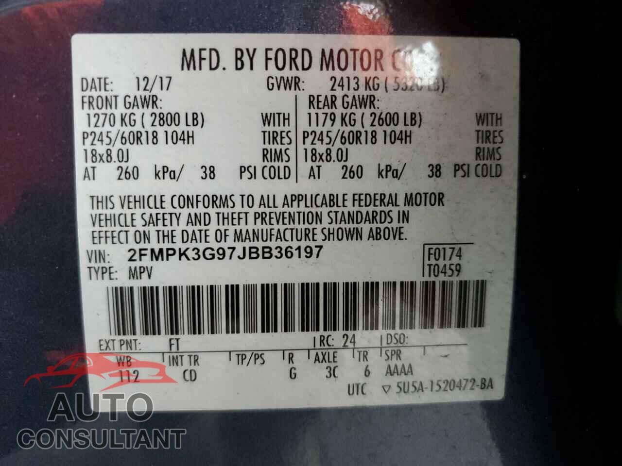 FORD EDGE 2018 - 2FMPK3G97JBB36197